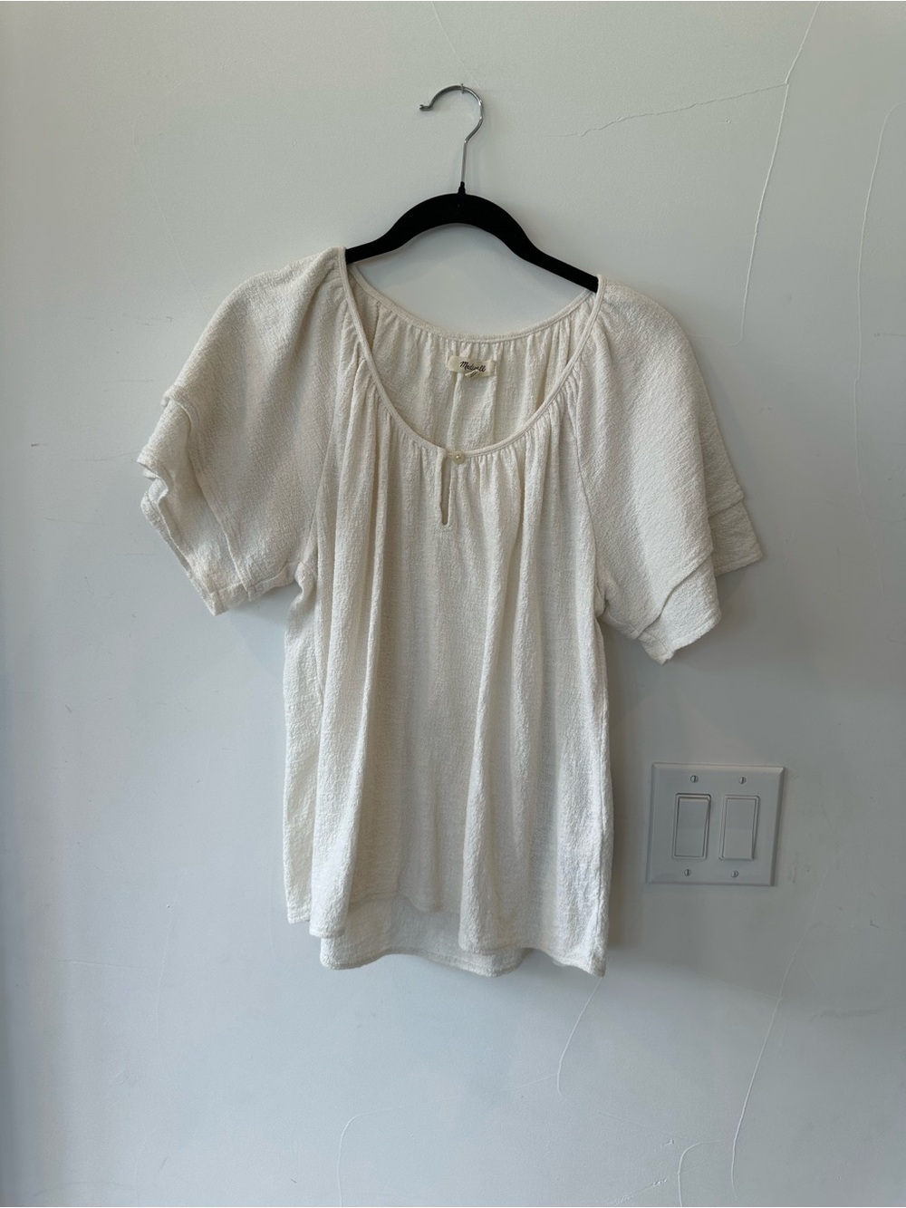 Women's Cream Short Sleeve Peasant Blouse